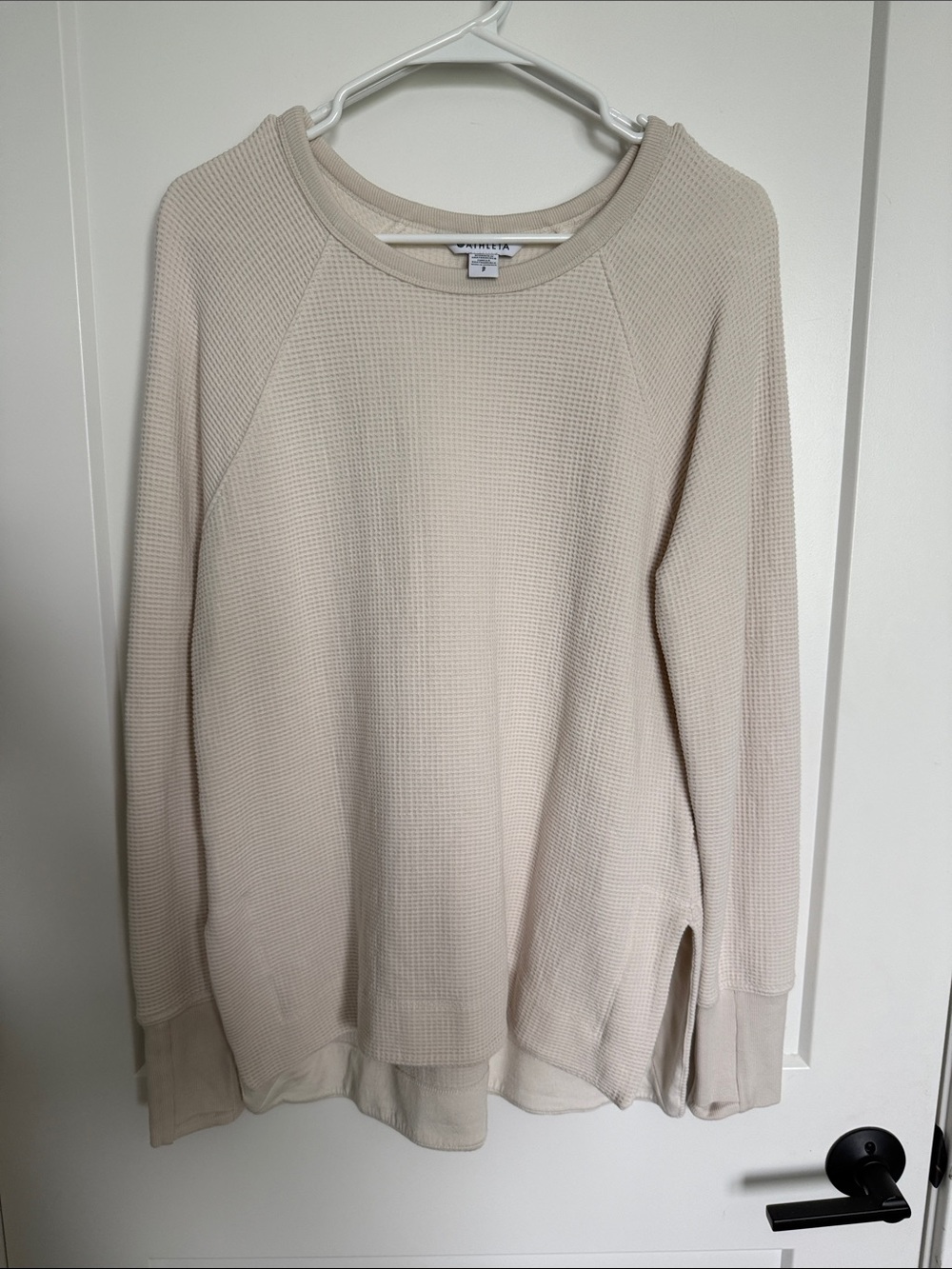 Athleta Light Beige Waffle-Knit Crewneck